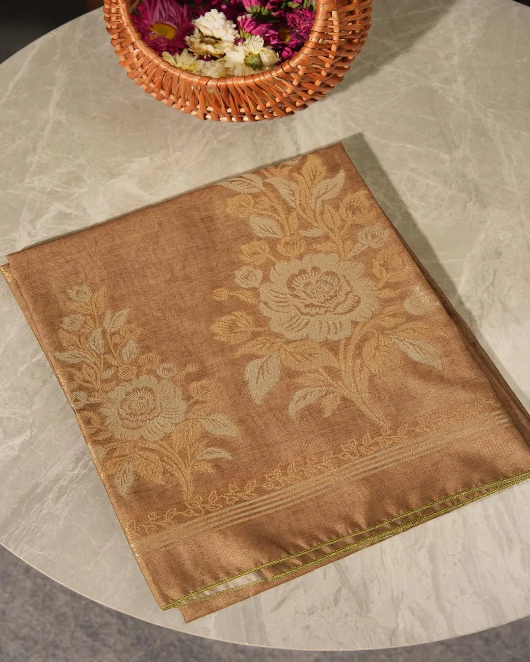 Amber Glow – Antique Gold Semi Tussar Silk Unstitched Suit
