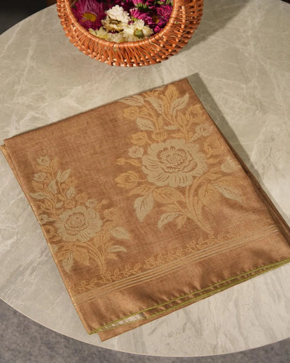 Amber Glow – Antique Gold Semi Tussar Silk Unstitched Suit