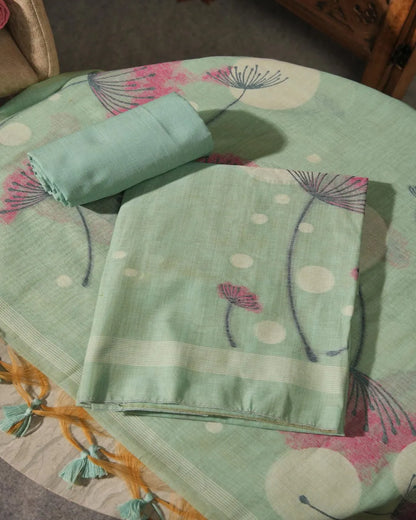 Azure Breeze – Sky Blue Muga Cotton Unstitched Suit