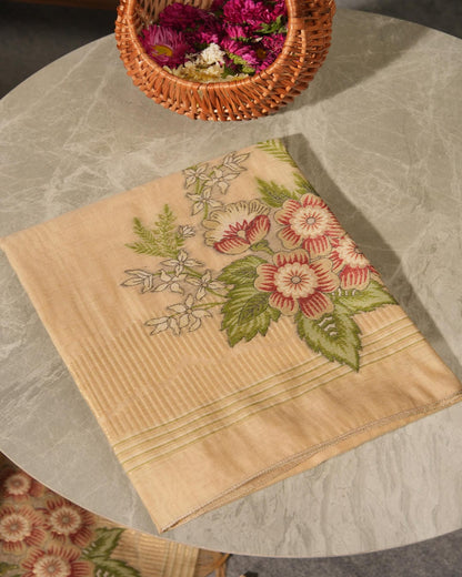 Ivory Nectar Muga Cotton Unstitched Suit Set with Traditional Floral Embroidery