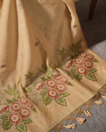 Lime Green Muga Cotton Floral Unstitched Suit Set