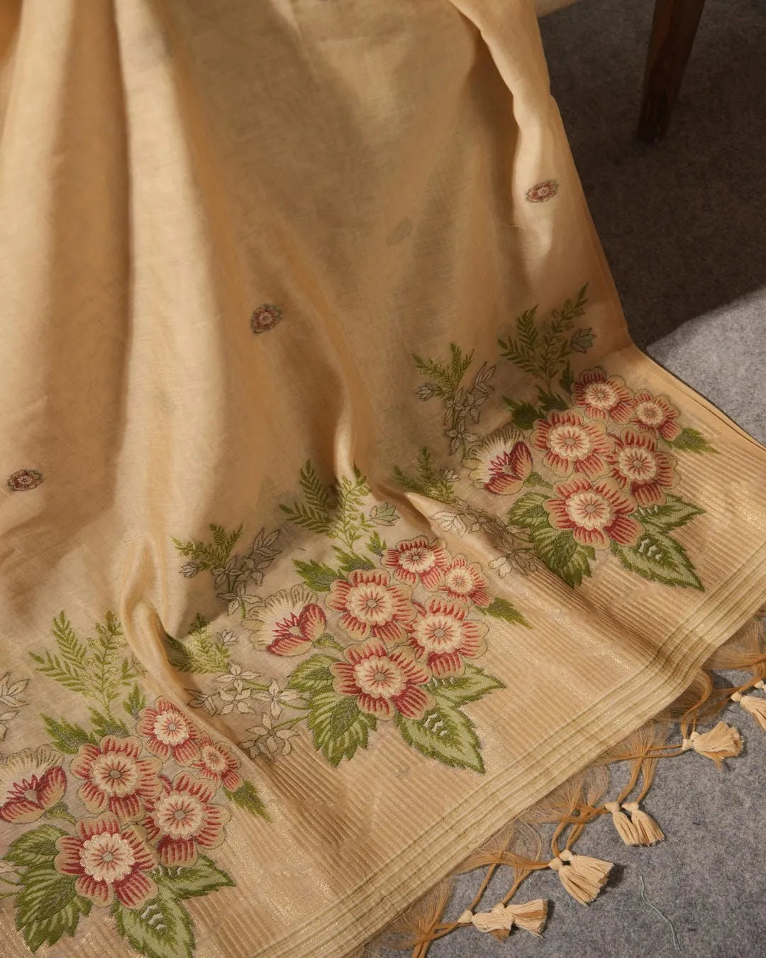 Ivory Whisper – Chikoo Muga Cotton Unstitched Suit