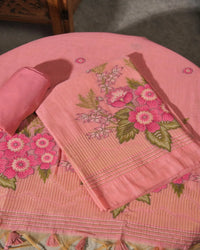 Rose Radiance – Pink Muga Cotton Unstitched Suit