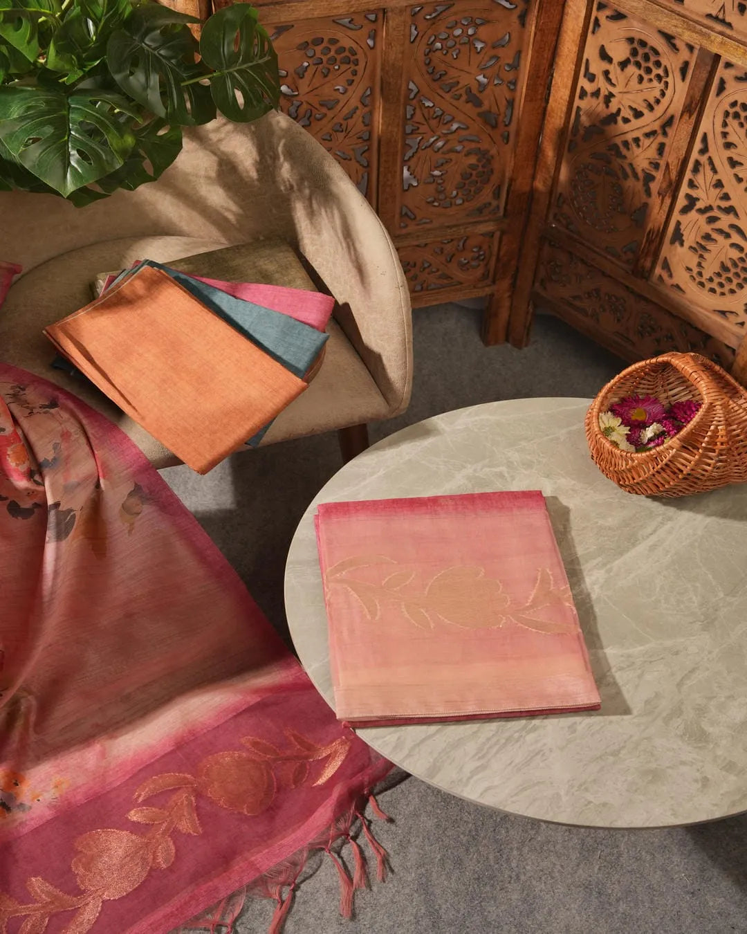 Vintage Whisper – Dusty Rose Semi Tussar Silk Unstitched Suit