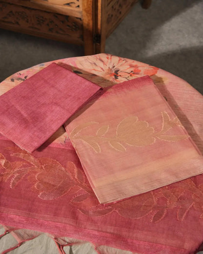 Vintage Whisper – Dusty Rose Semi Tussar Silk Unstitched Suit