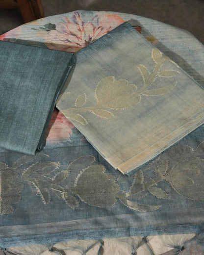 Azure Dreams – Dusty Blue Semi Tussar Silk Unstitched Suit