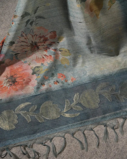 Azure Dreams – Dusty Blue Semi Tussar Silk Unstitched Suit