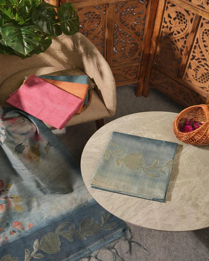 Azure Dreams – Dusty Blue Semi Tussar Silk Unstitched Suit