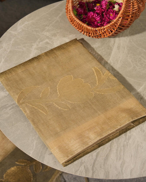 Antique Gold Ombré Semi Tussar Silk Jamdani Unstitched Suit Set