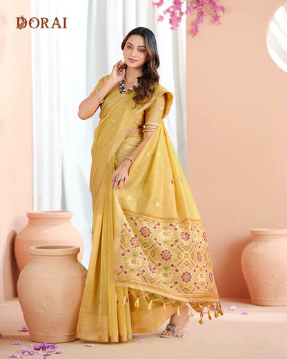 Amethyst Bliss – Lavender Muga Cotton Saree with Patola Pallu Charm