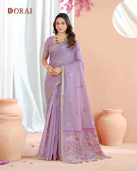 Amethyst Bliss – Lavender Muga Cotton Saree with Patola Pallu Charm