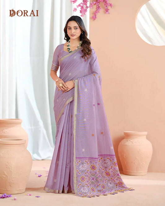 Amethyst Bliss – Lavender Muga Cotton Saree with Patola Pallu Charm