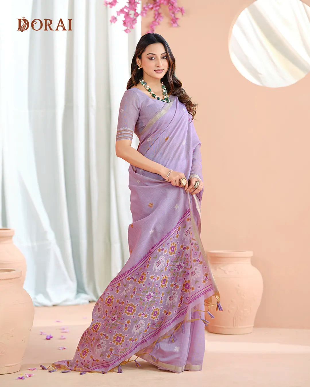 Amethyst Bliss – Lavender Muga Cotton Saree with Patola Pallu Charm