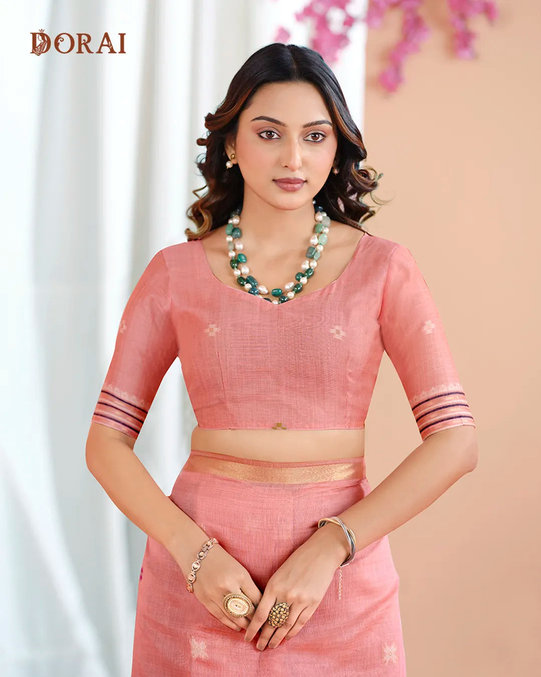 Pink Patola Pallu Muga Cotton Saree with Zari Border