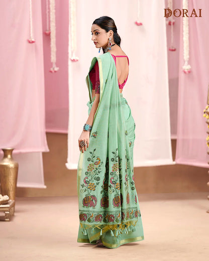 Vivid Magenta Jamdani Muga Cotton Saree | Woven Peacock Motifs