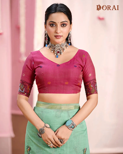 Vivid Magenta Jamdani Muga Cotton Saree | Woven Peacock Motifs