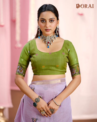 Lavender Jamdani Muga Cotton Saree – Woven Floral Motifs