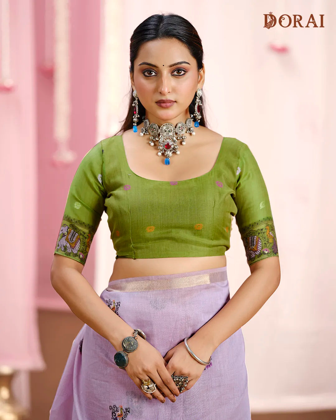 Amethyst Charm – Lavender Muga Cotton Saree with Heritage Artistry