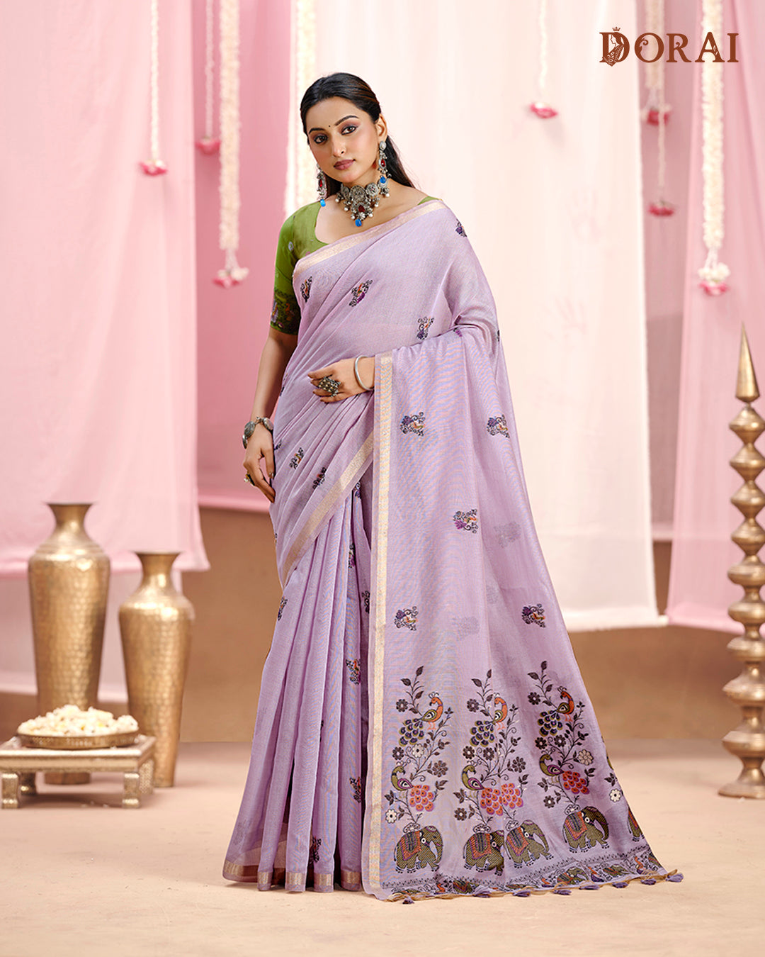 Lavender Jamdani Muga Cotton Saree – Woven Floral Motifs