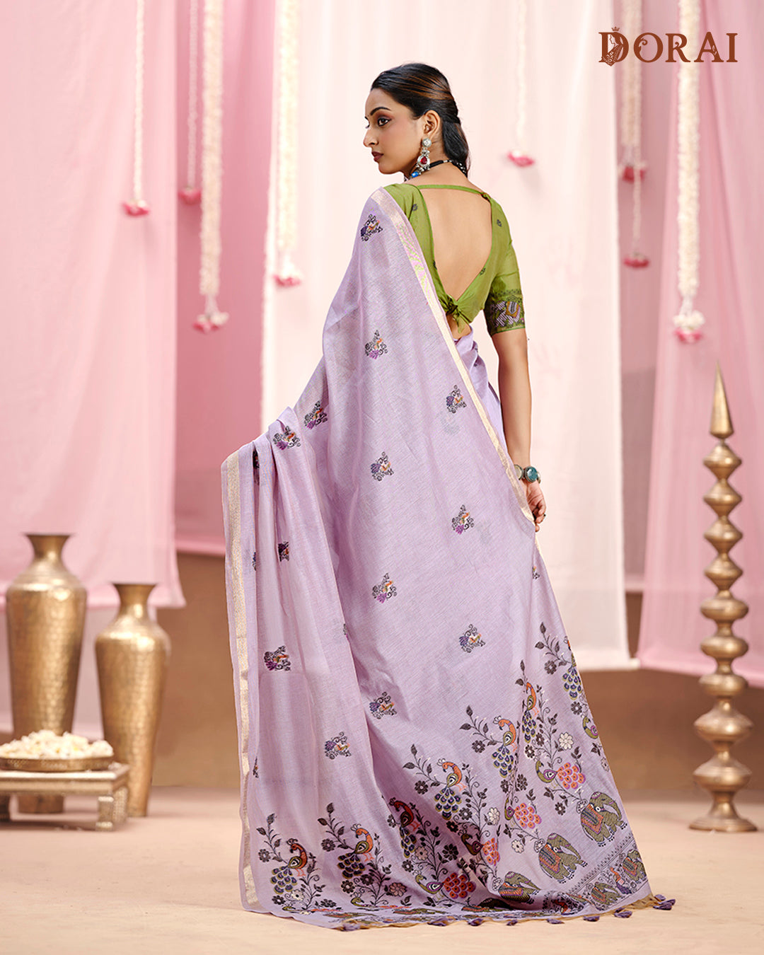 Lavender Jamdani Muga Cotton Saree – Woven Floral Motifs