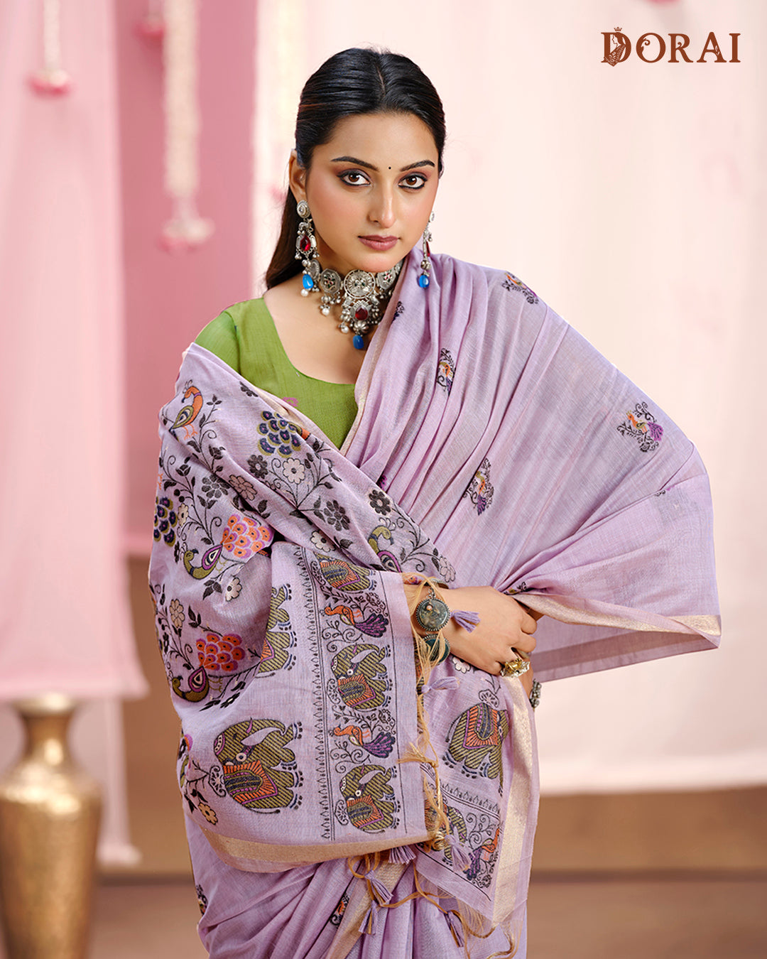 Lavender Jamdani Muga Cotton Saree – Woven Floral Motifs