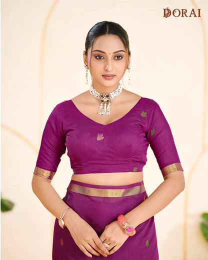 Wine Bliss – Wine Muga Cotton Saree with Organza Elegance